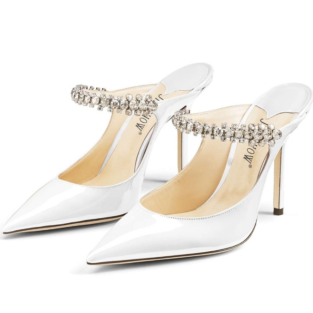 Rhinestone strap White Heels 7.5
